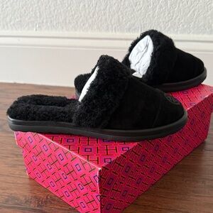 Tory Burch Black Fuzzy Women's Slippers